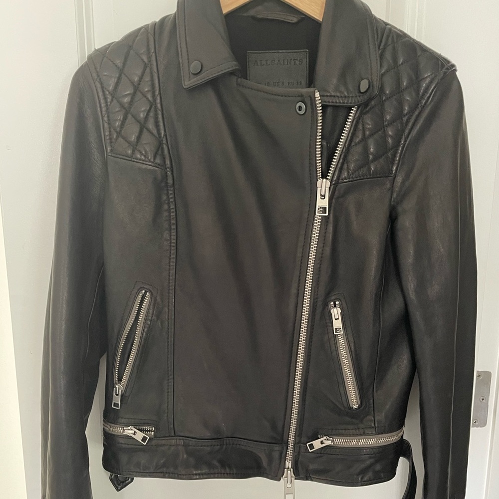 All Saints black leather moto jacket